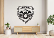 Wyoming wall sticker of a bear wearing ski goggles with mountains and trees.
