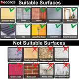 Guide to suitable and unsuitable surfaces for wall stickers, featuring images of both categories.