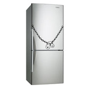 Aesthetic vinyl kitchen fridge decal featuring a chain and padlock design for unique kitchen decor.